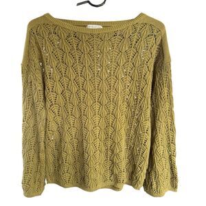 Frye And Co Sweater Women's Green L Open Knit Cotton Crochet Boho Bohemian